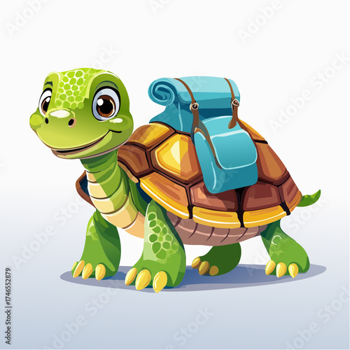 Kleine Schildkröte mit Rucksack