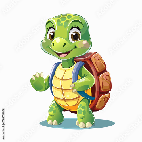 Kleine Schildkröte mit Rucksack