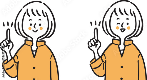 指差しをする女性　全身　ベクター（オレンジ）
