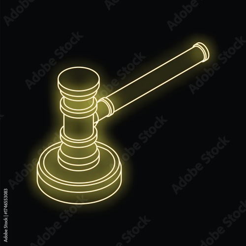 Golden glowing gavel casting light on dark background, representing concept of justice