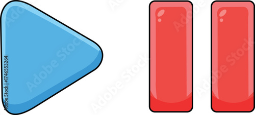 Play Pause Buttons Media Player Interface Controls for Music Apps Video Streaming UI Kit Design Elements Cartoon