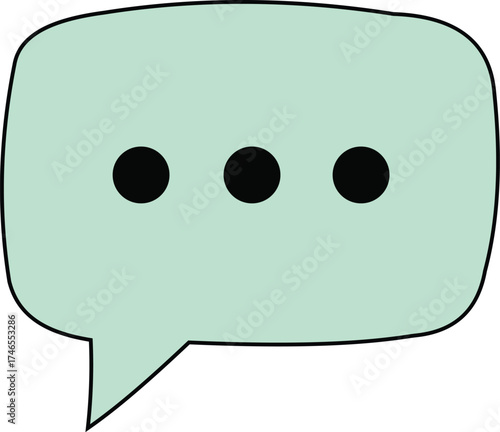 Pale green speech bubble with three black dots inside symbolising conversation awaiting a response communication text