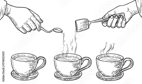 This modern illustration set provides a step-by-step guide to preparing beverages, including a tutorial on coffee machines, a guideline for hot drinks, and instructions for brewing the perfect cup of