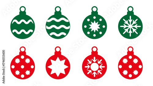A collection of red and green christmas ornament icons