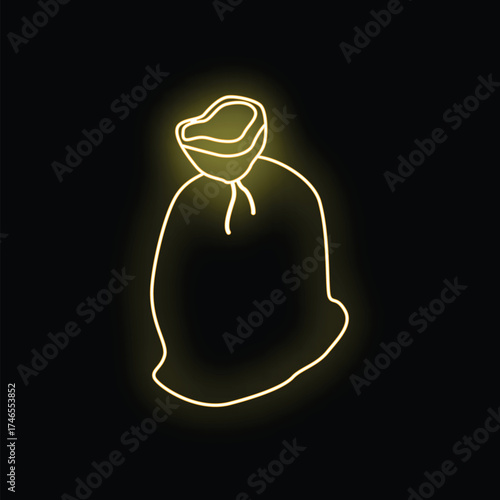 Neon yellow sack is glowing on a black background
