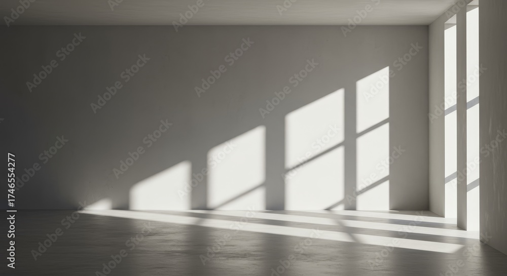 Fototapeta premium Minimalist interior bathed in sunlight, accentuating architectural lines and clean design showcasing the interplay of light and shadow