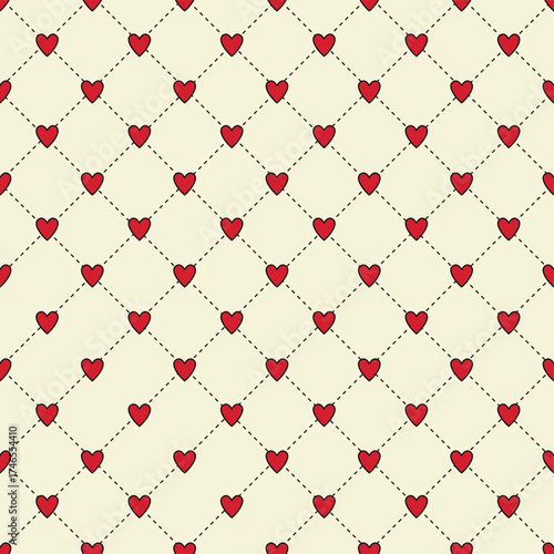 Seamless pattern of heart quilting illustration. Editable striped vector heart illustration for wrapping paper, packaging, fabric, room decor, phone case etc
