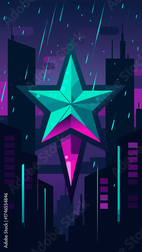 Cyberpunk Neon Rain Star Glowing City Light