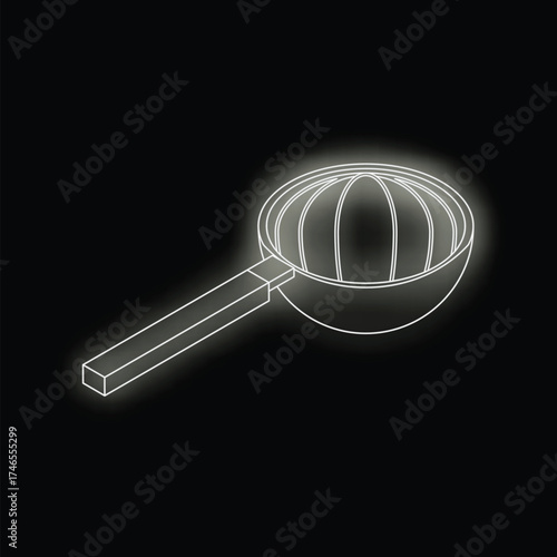 Glowing white outline of citrus reamer on dark background represents kitchen utensil for squeezing juice