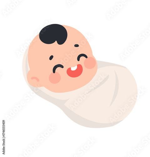 Smiling Baby Wrapped in White Blanket