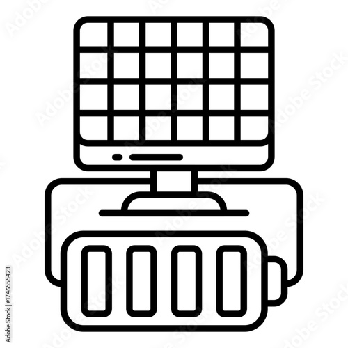 A linear design icon of solar battery