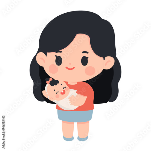 Illustration of Mother Holding Baby