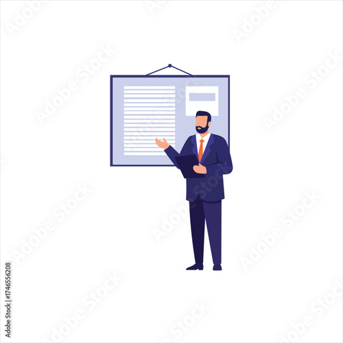Flat Vector Business Presentation with Man in Suit Explaining Chart
