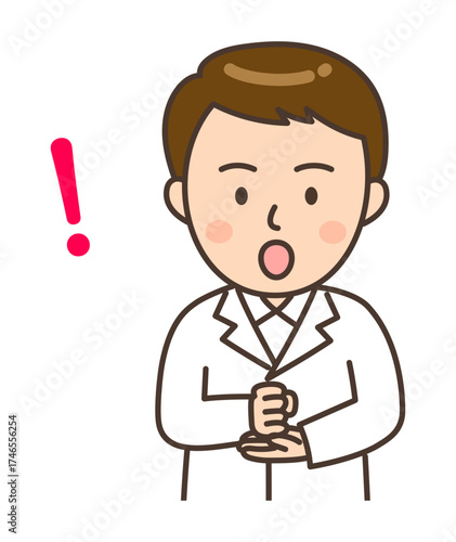ひらめいて手を打つ若い男性薬剤師のイラスト