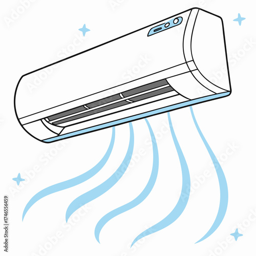 Illustration of a modern air conditioner with cool air