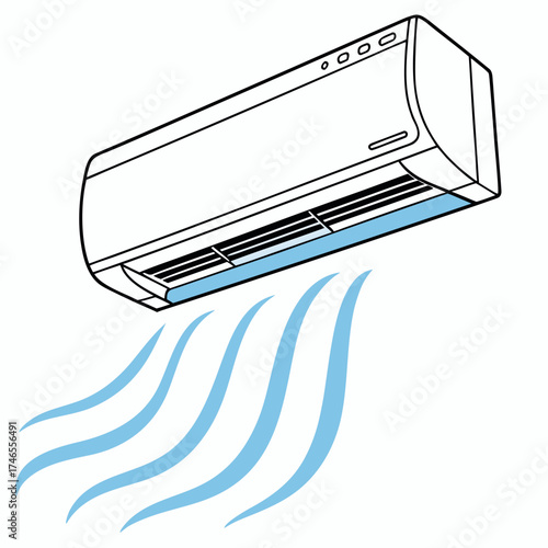Illustration of a modern air conditioner blowing cool air