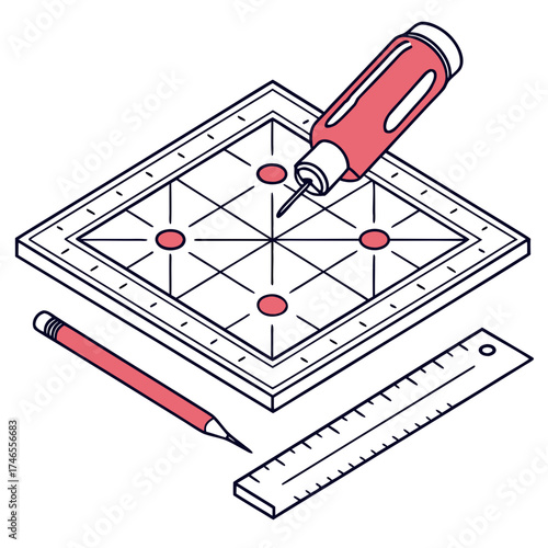 Isometric view of a board game being prepared