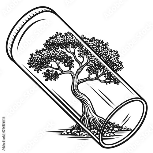 Illustration of a tree growing inside a jar