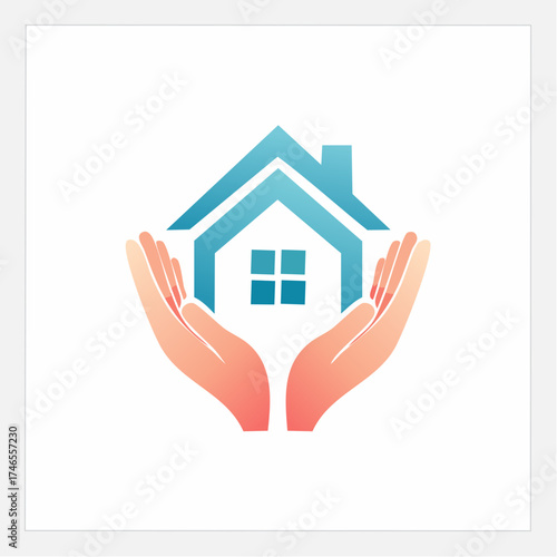 House protection concept with hands holding home icon for real estate security