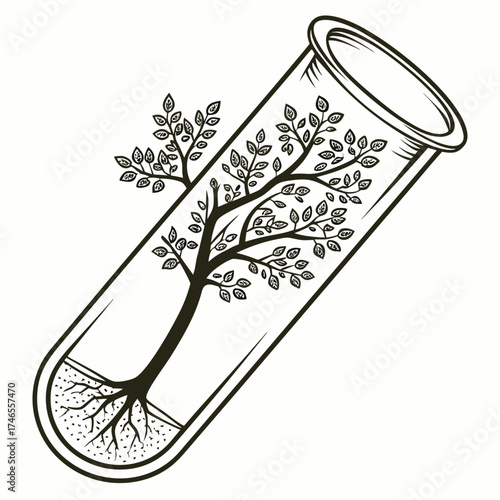 Tree growing inside a test tube, nature concept