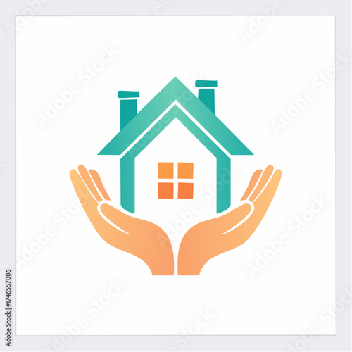 Protecting your investment: A house held gently in caring hands vector concept