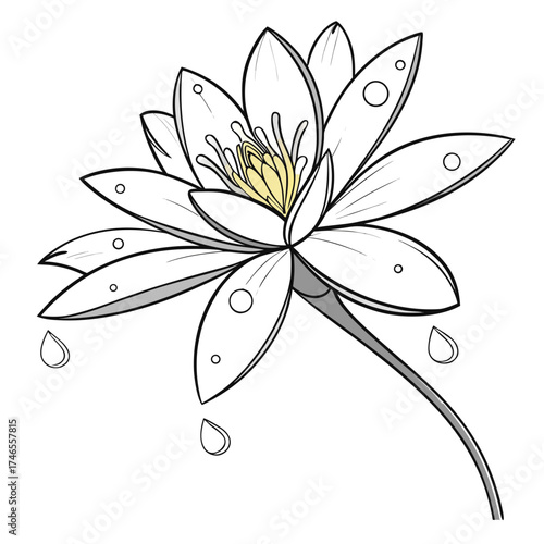 Elegant water lily with water droplets