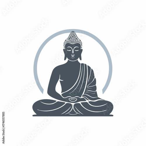 Serene Buddha illustration meditating within a circular halo of peace