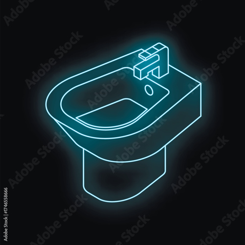 Glowing neon bidet on a black background, representing bathroom fixtures, plumbing, and modern hygiene solutions