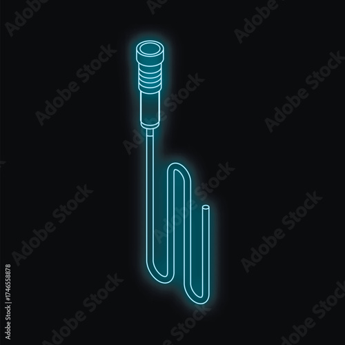 Neon blue microphone cable glowing on a black background, representing music, audio recording, and sound equipment