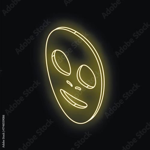 Neon yellow cosmetic face mask glowing on black background, representing skincare, beauty, and self care routines