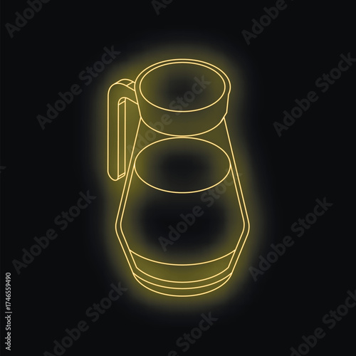 Neon glowing yellow coffee pot serving freshly brewed coffee, representing a modern and stylish cafe experience