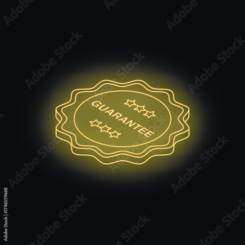 Glowing neon guarantee sign with five stars on a dark background representing quality assurance and customer satisfaction