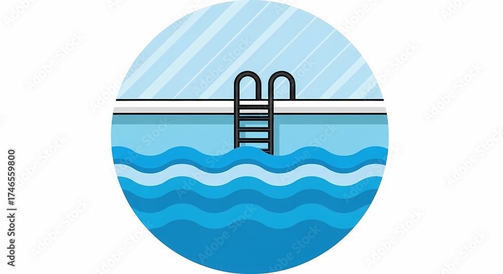 Fototapeta premium Swimming Pool Water Surface with Ladder Flat Icon, Summer Recreation Symbol