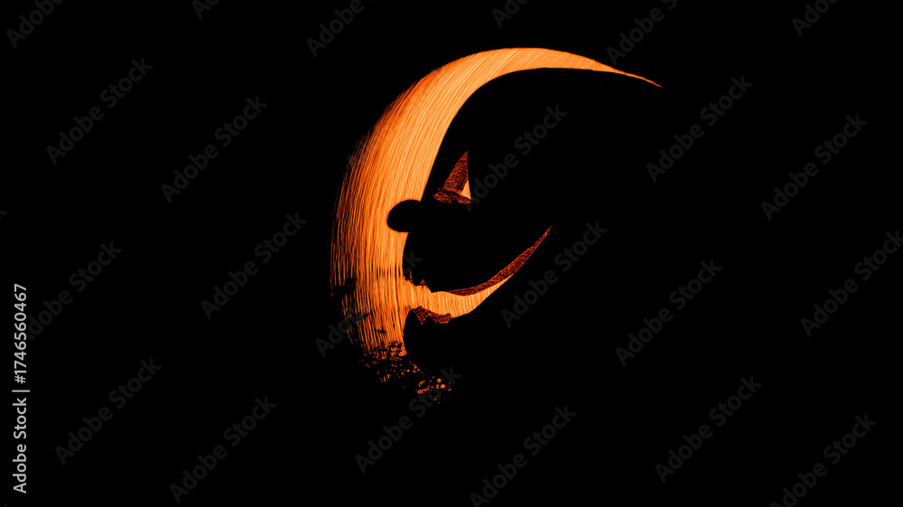 Naklejka premium Silhouette of a pumpkin head on Halloween with a crescent moon.