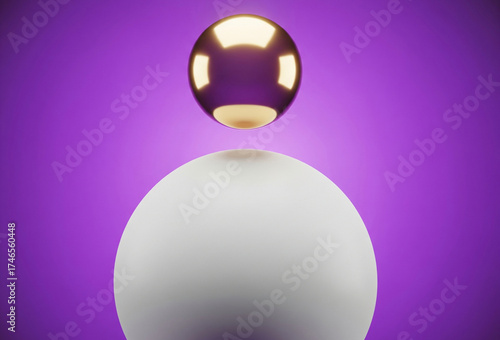 Abstract purple background with spheres gold and white sphere art design render