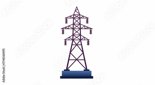 High Voltage Electricity Pylon Isolated on White Background, Power Transmission Tower Icon