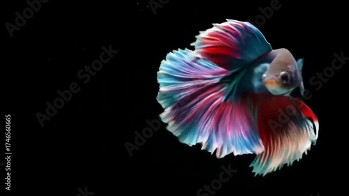 Colorful Betta Fish Swimming Gracefully in Dark Water, Vibrant Aquatic Life.