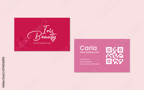 Chic Beauty Business Card Template  Modern Nail Technician & Makeup Artist Card 