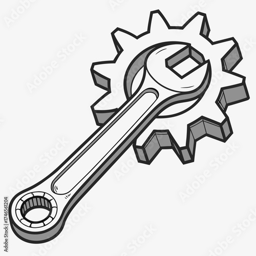 Wrench on a gear, symbolizing mechanical work