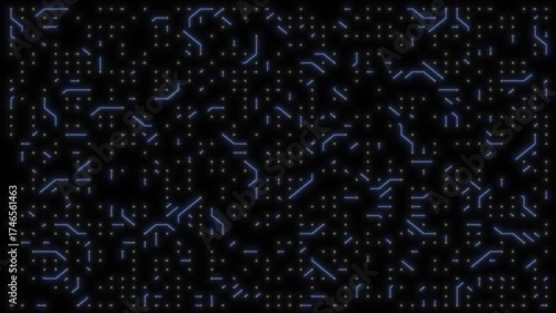 Blue lines and nodes in motion. Cyber technology. Modern IT and AI.