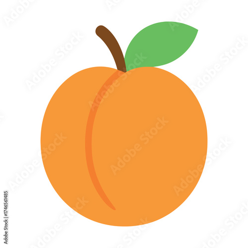 Fresh ripe peach with green leaf illustration on white background