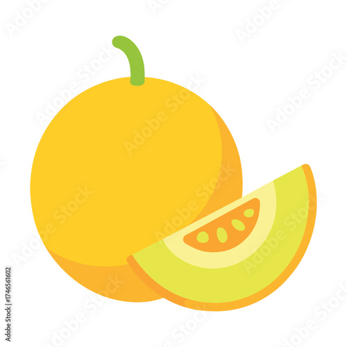 Whole yellow melon with juicy sliced segment