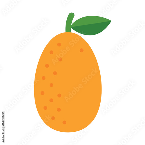 Simple orange fruit with leaf illustration on white background