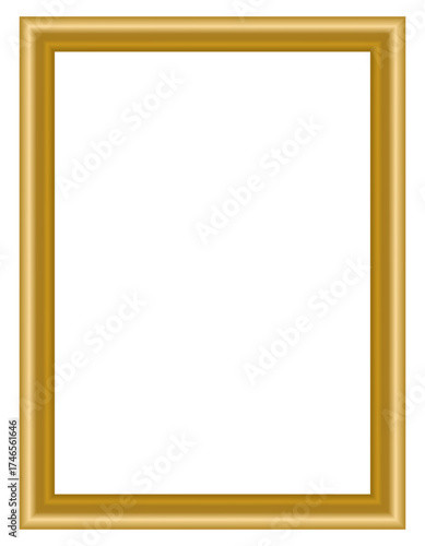 Elegant golden rectangular photo frame, luxury border design for portrait artwork or poster mockup, classic ornamental gold frame template