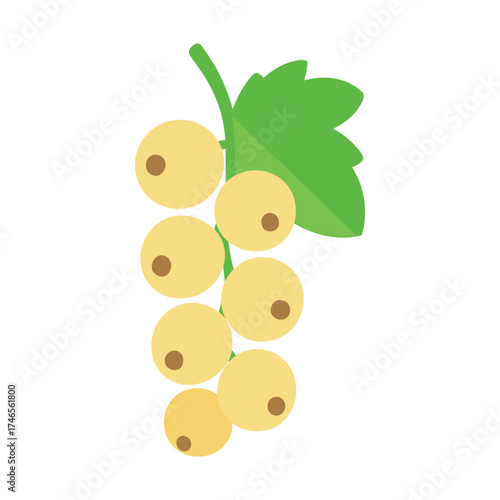 Cartoon yellow grapes with green leaf on white background