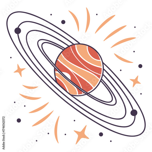 Illustration of a planet with rings and stars