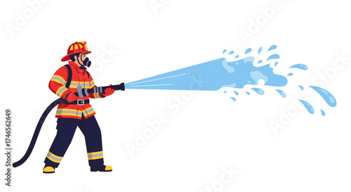 A brave firefighter in full gear aims a powerful water stream, demonstrating courage and dedication during an emergency situation.