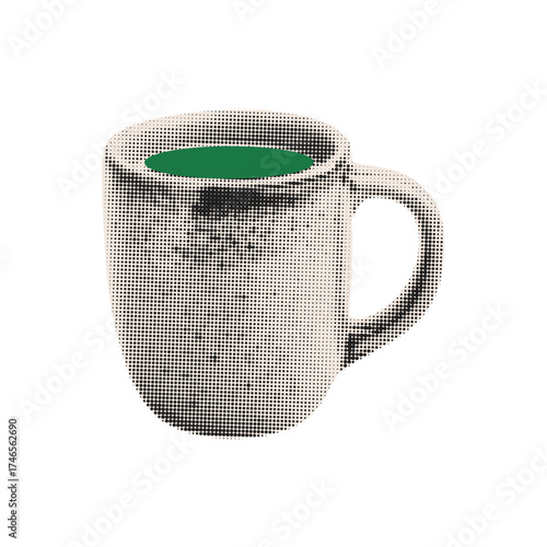 Cup of tea and coffe halftone element for cut out collage. Retro mixed media vector illustration isolated on transparent background.