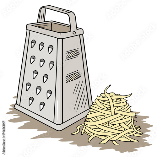 Freshly grated cheese ready for a delicious meal, offering culinary inspiration and a taste of homemade goodness perfect for cooking and recipe ideas, originally vector graphics