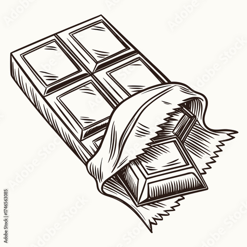 Indulge in a Tempting Chocolate Bar Engraving, Perfect for Sweet Treats, Delicious Desserts, and Decadent Moments, Ideal for Confectionery Designs and Food Illustrations